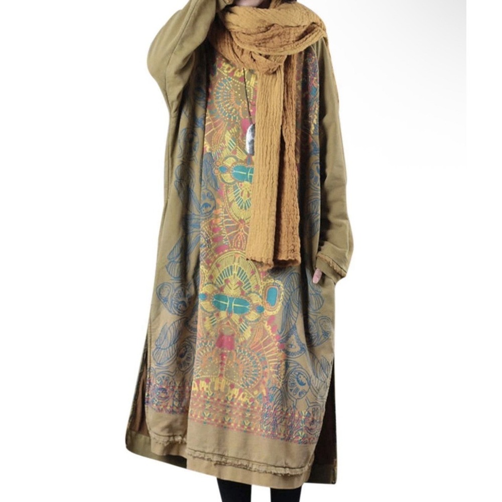 YESNO Women's Long Loose Fit Sweatshirt Dress Ethnic Print Boho Oversized Lg?